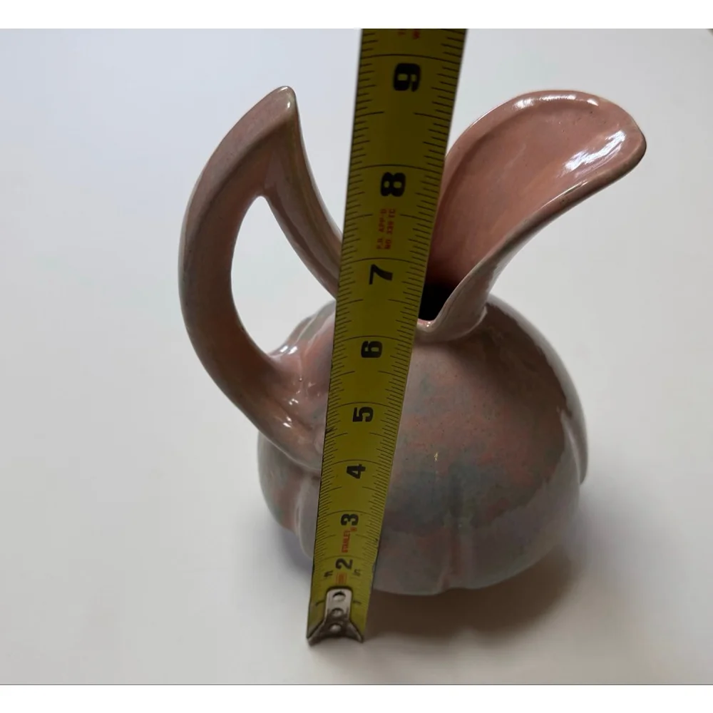 60's Gonder USA Pottery Footed Vase / Pitcher Mauve drip glaze Art Deco H-73 8